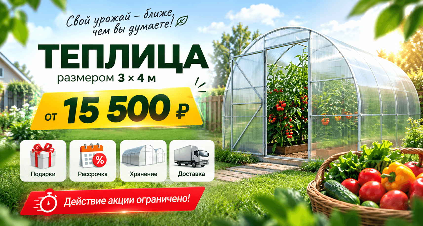 Теплица 3х4 за 15500 руб